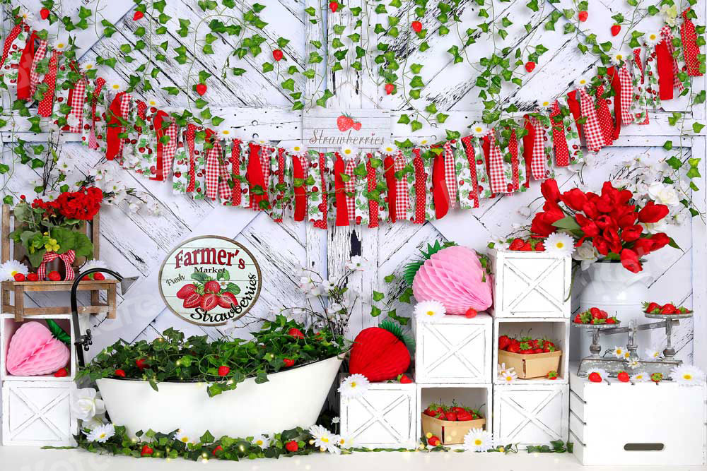 Kate Baby Shower Bath Time Strawberry Summer Backdrop for Photography - Kate Backdrop