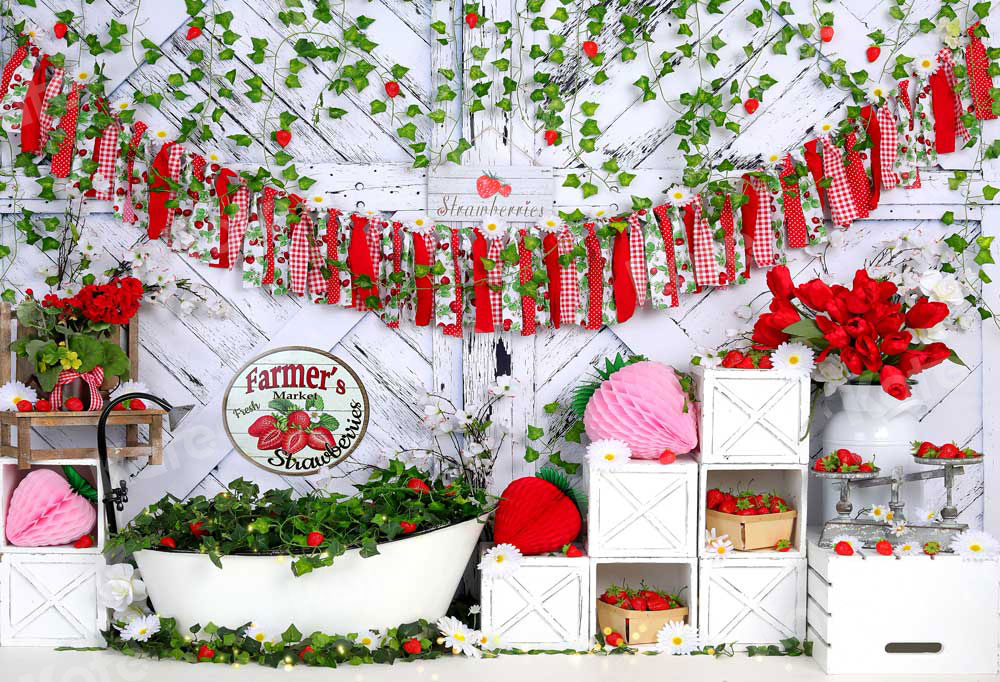 Kate Baby Shower Bath Time Strawberry Summer Backdrop for Photography - Kate Backdrop
