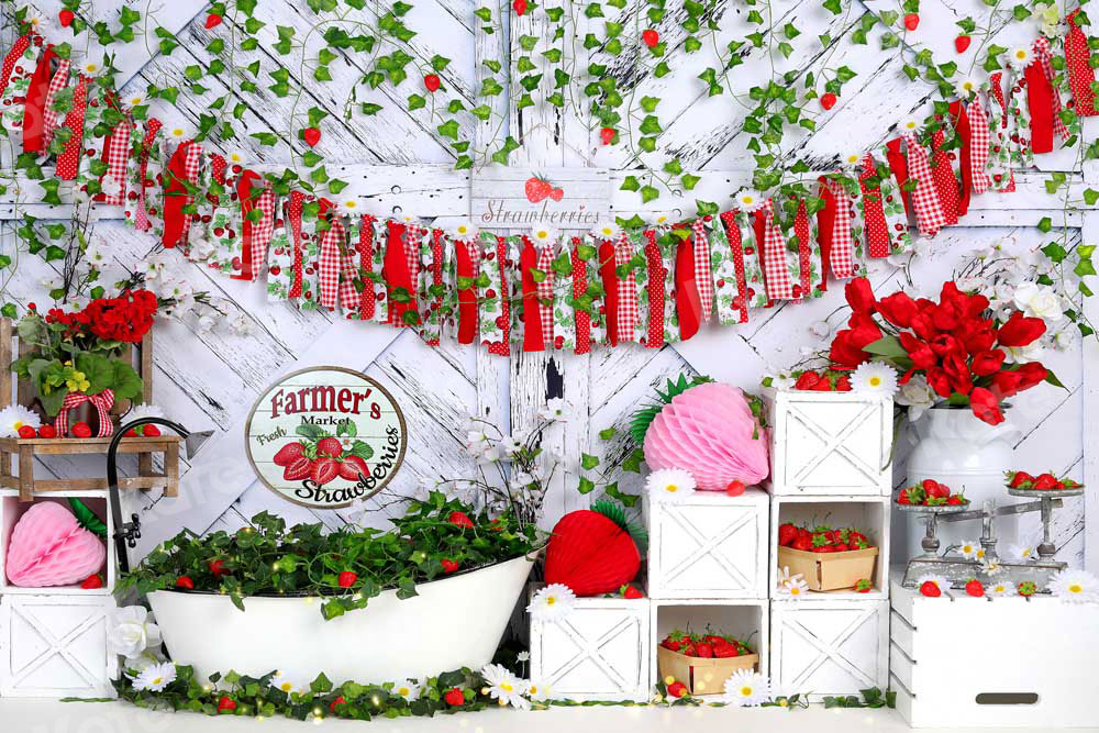 Kate Baby Shower Bath Time Strawberry Summer Backdrop for Photography - Kate Backdrop