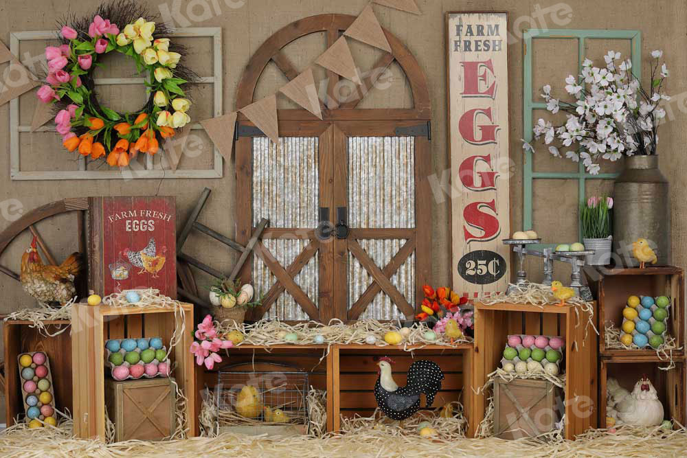 Kate Pet Easter Colorful Egg Barn Door Backdrop for Photography - Kate Backdrop