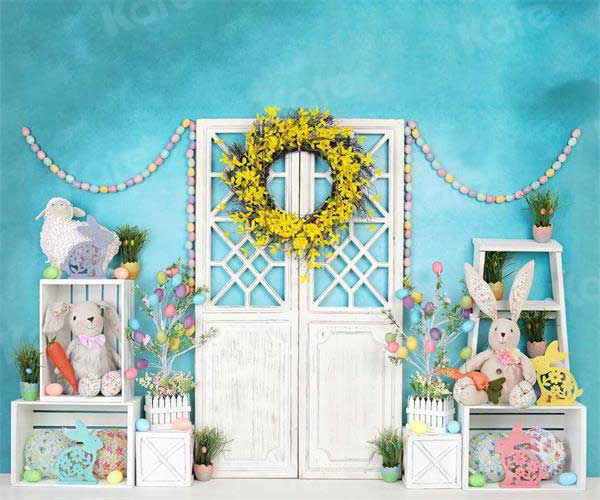 Kate Barn Door Easter Colorful Egg Cake Smash Backdrop for Photography - Kate Backdrop