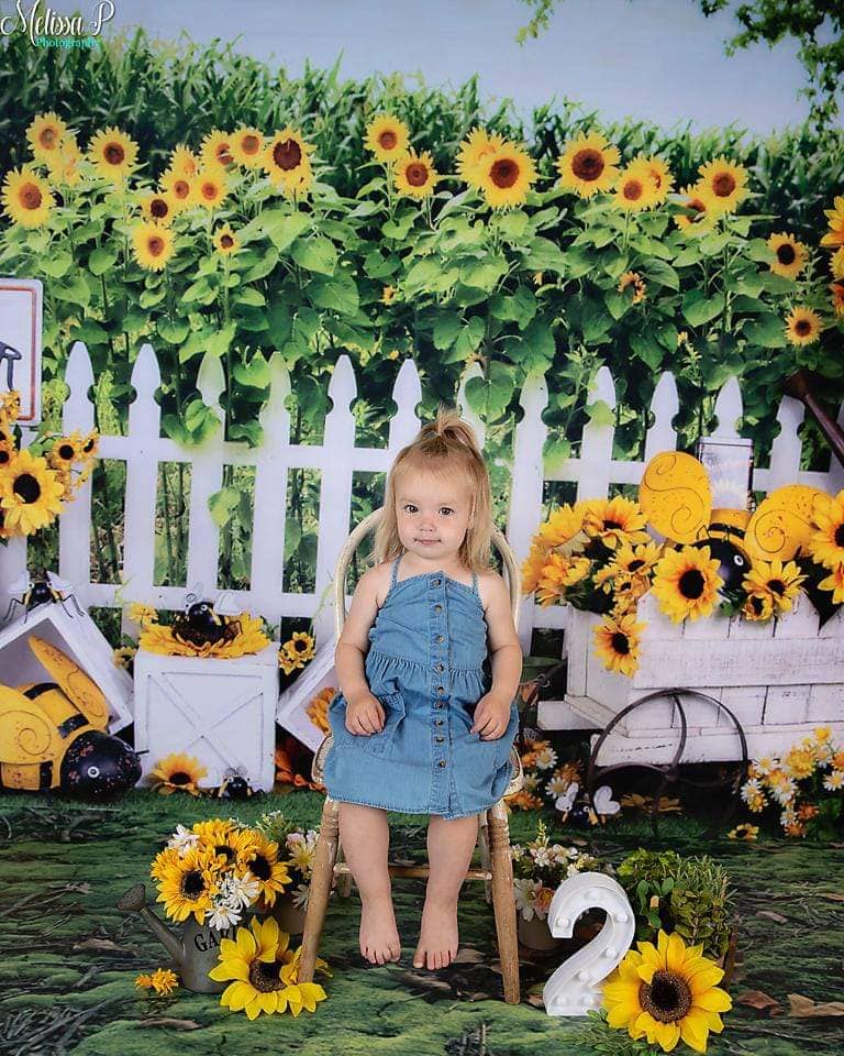 Kate Sunflower Summer Bee Cake Smash Backdrop for Photograph - Kate Backdrop