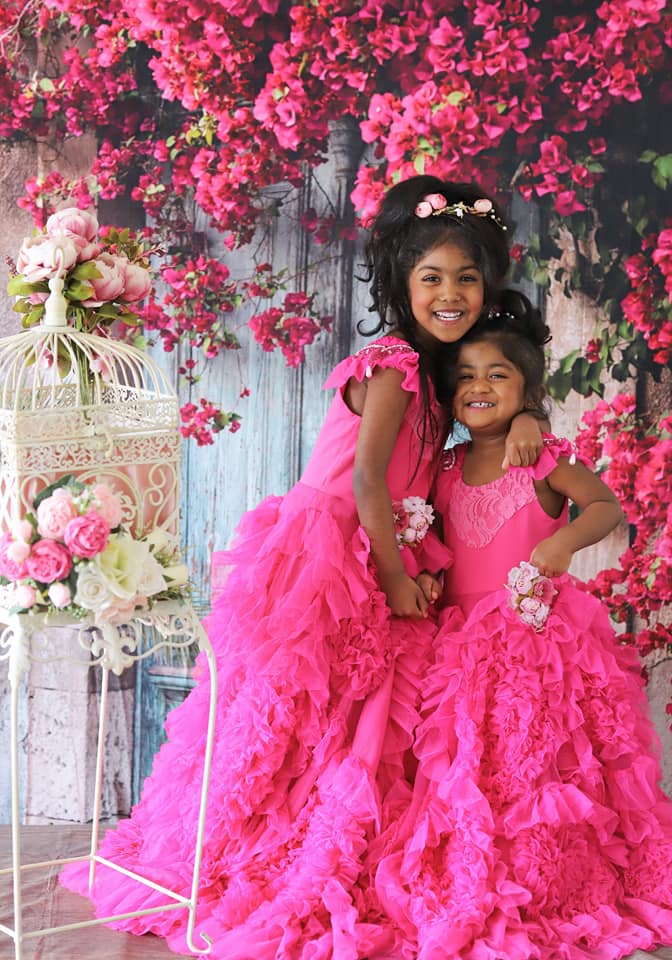 Kate Blue Door Red Florals Scenery Concrete Backdrops - Katebackdrop