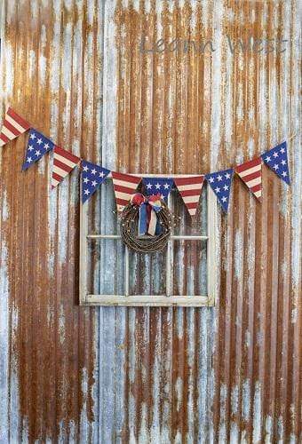 Katebackdrop閹枫垺缍朘ate Independence day Vintage Rust Wall Sports Banner Backdrop Designed by Leann West