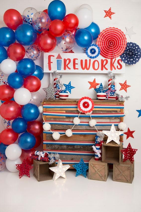 Kate 4th of July Fireworks Balloon Children Backdrop Designed by Lisa B - Kate Backdrop