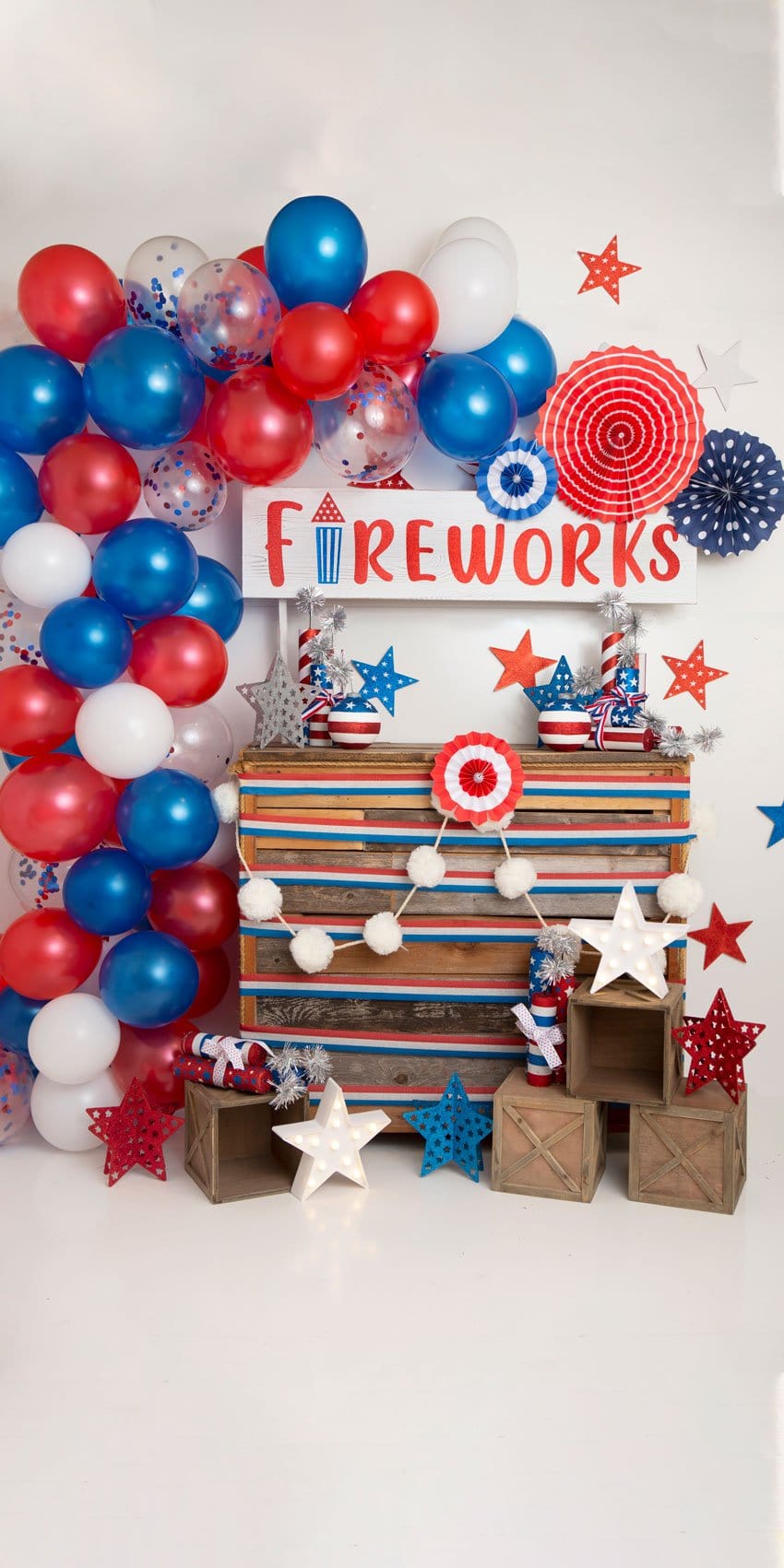 Kate 4th of July Fireworks Balloon Children Backdrop Designed by Lisa B - Kate Backdrop