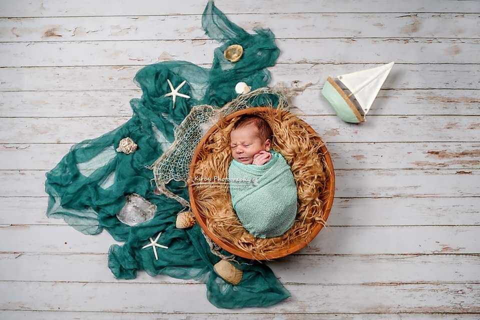 Kate Rustic White Wood Rubber Floor Mat Designed by Arica Kirby(little blue) - Kate Backdrop