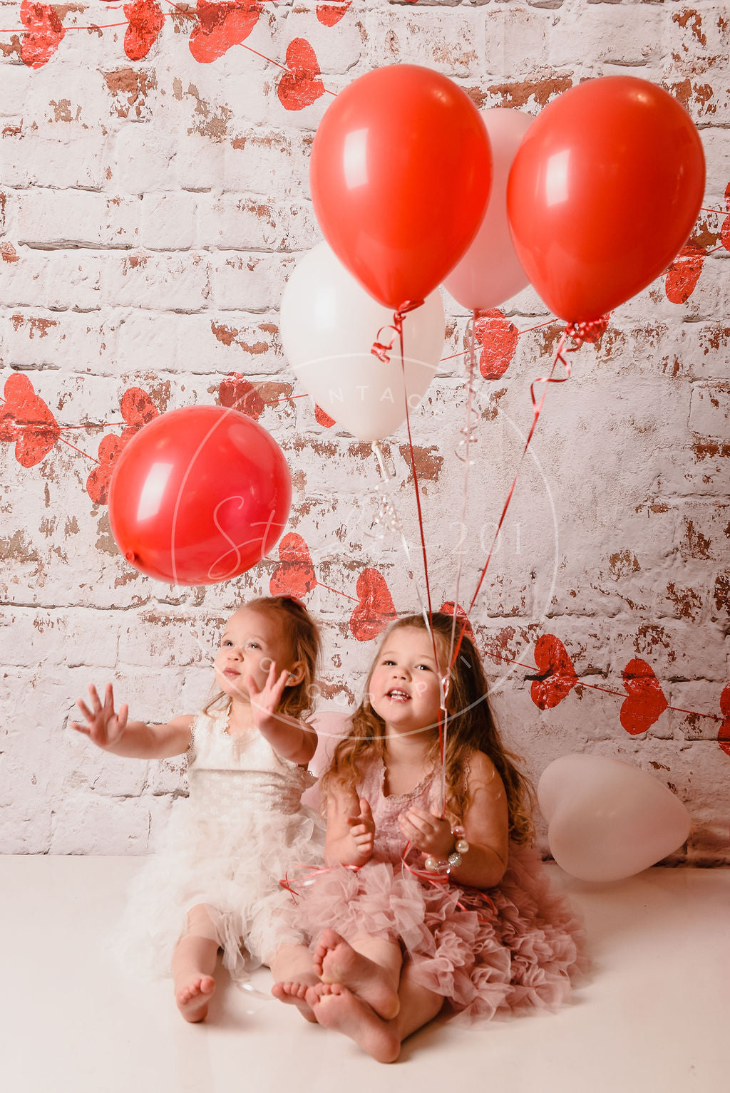 Kate white brick wall with red hearts Valentine's Day Backdrop for Photography designed by Jerry_Sina - Kate Backdrop