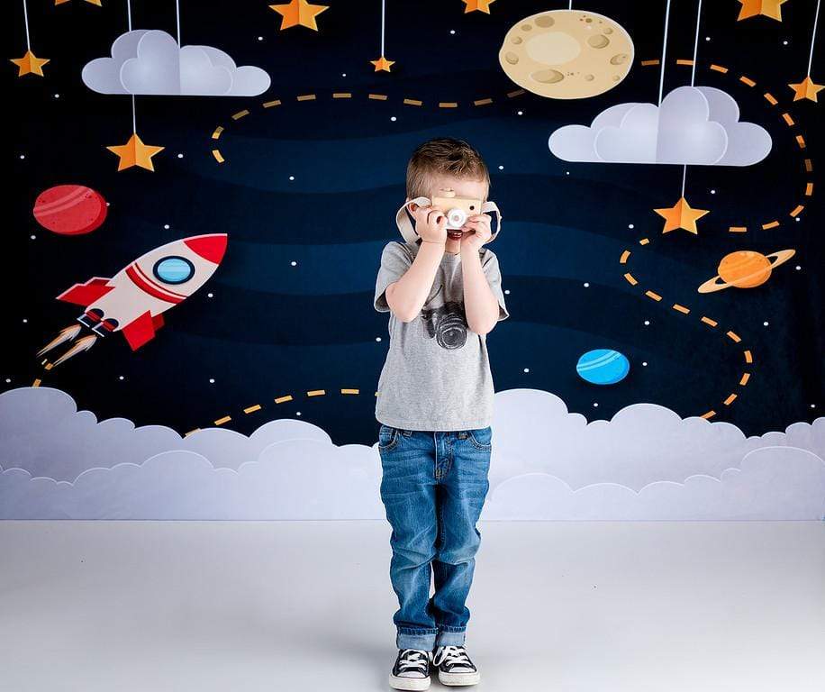 Katebackdrop£ºKate Space with Stars Moons Rocket Children Backdrop for Photography Designed by Amanda Moffatt
