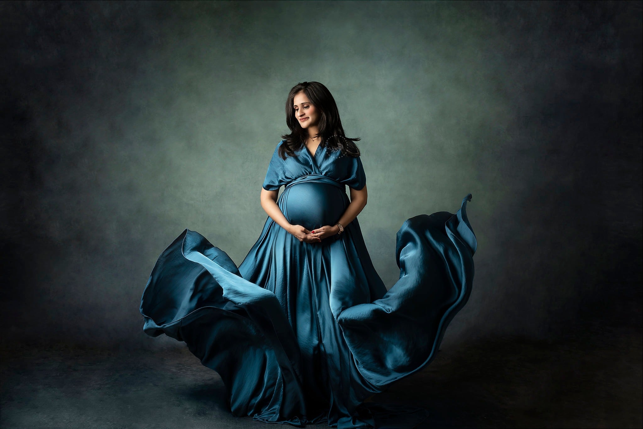 Kate Around Cold Black Green and Light Middle Gray Abstract Textured Backdrop - Katebackdrop