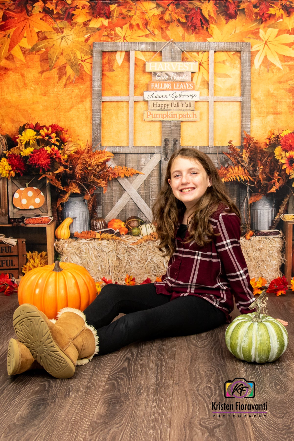 Kate Autumn Leaves with Pumpkins Thanksgiving Backdrop - Kate Backdrop