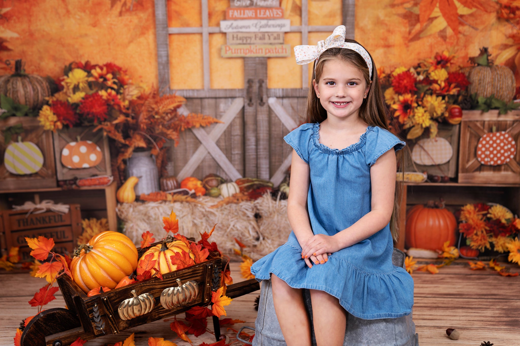 Kate Autumn Leaves with Pumpkins Thanksgiving Backdrop - Kate Backdrop