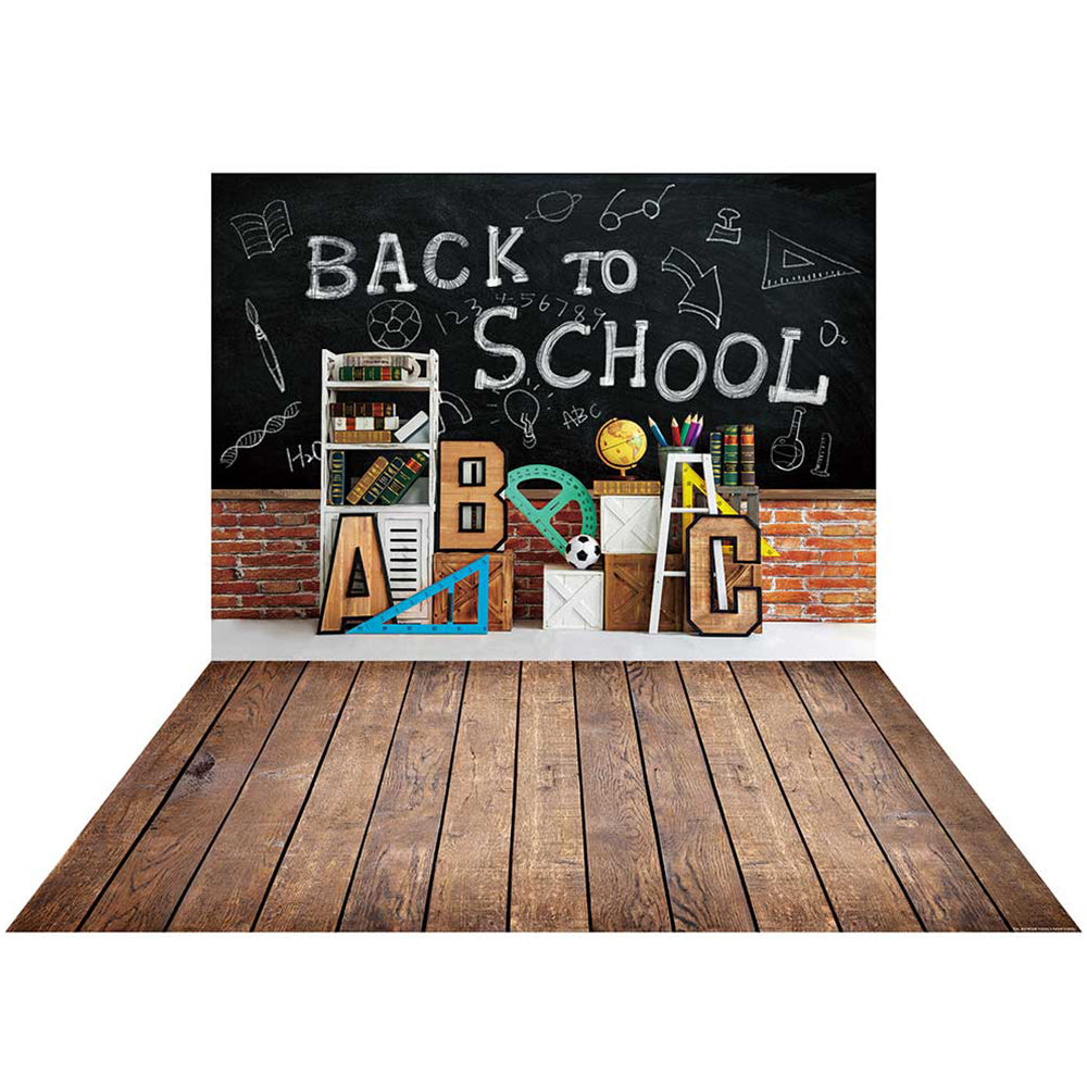 Kate Back To School Backdrop Designed by Emetselch+Dark Brown Wood Rubber Floor Mat