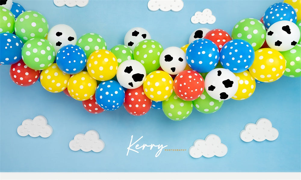 Kate Balloons Cake Smash Backdrop story of toys for Photography Designed by Kerry Anderson