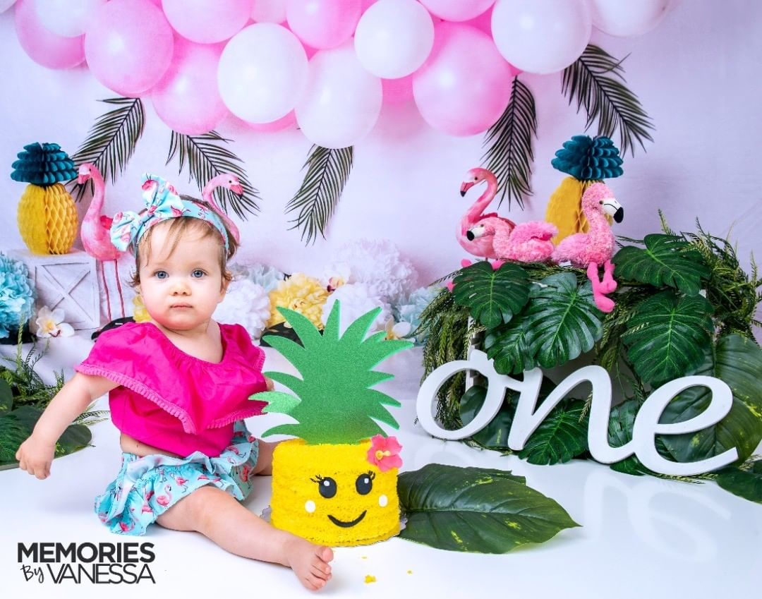 Kate Balloons Flowers Flamingo Summer Backdrop for Photography Designed by Mandy Ringe Photography - Kate Backdrop