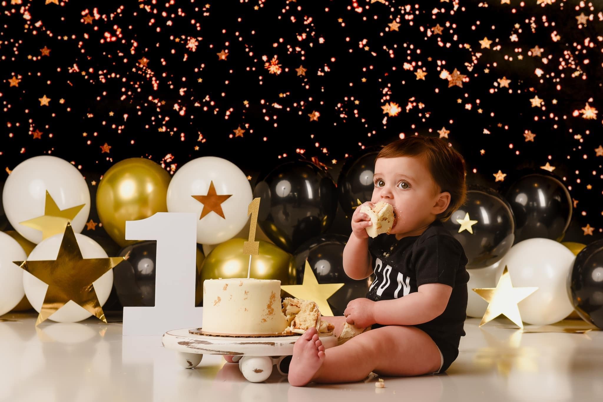 Kate Black Golden Stars Bokeh Children Backdrop Designed by Jerry_sina - Kate Backdrop