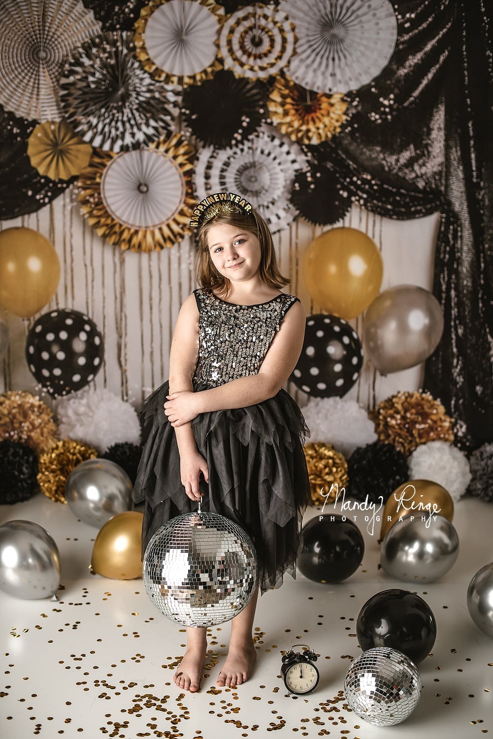 Kate Black and Gold New Year Eve Party Backdrop Designed By Mandy Ringe Photography