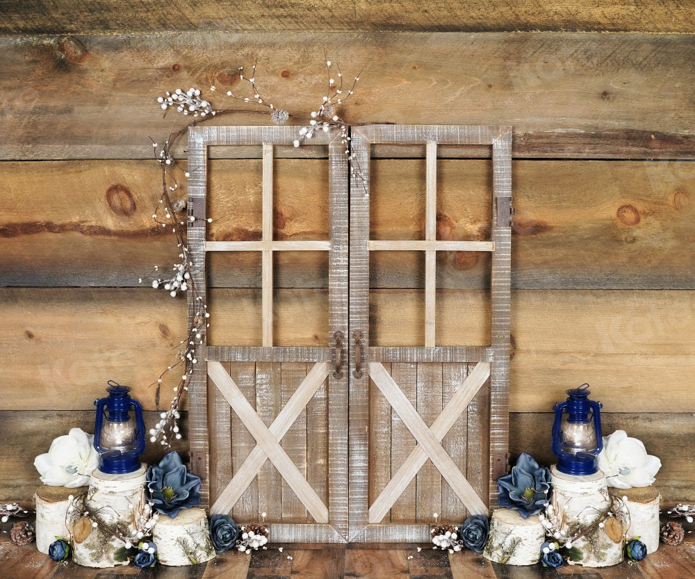 Kate Blue Floral Doors Wood Spring/Easter Backdrop Designed By Arica Kirby - Kate Backdrop