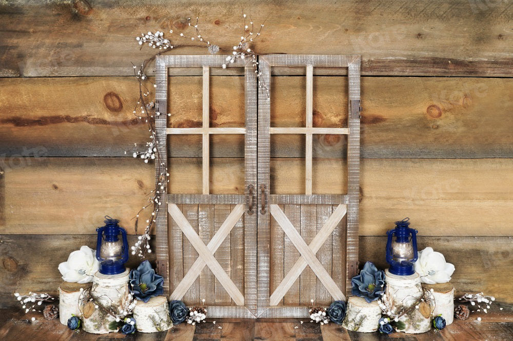 Kate Blue Floral Doors Wood Spring/Easter Backdrop Designed By Arica Kirby - Kate Backdrop