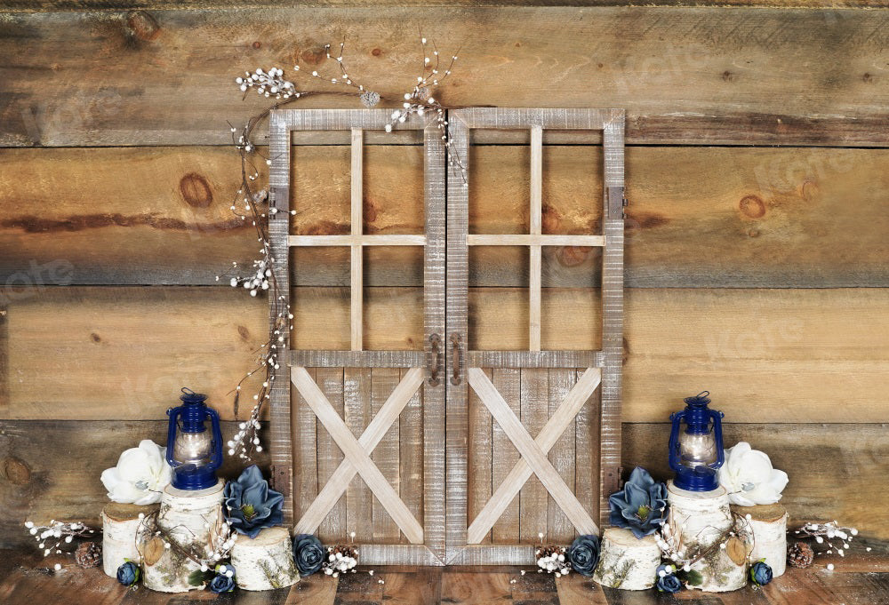 Kate Blue Floral Doors Wood Spring/Easter Backdrop Designed By Arica Kirby - Kate Backdrop