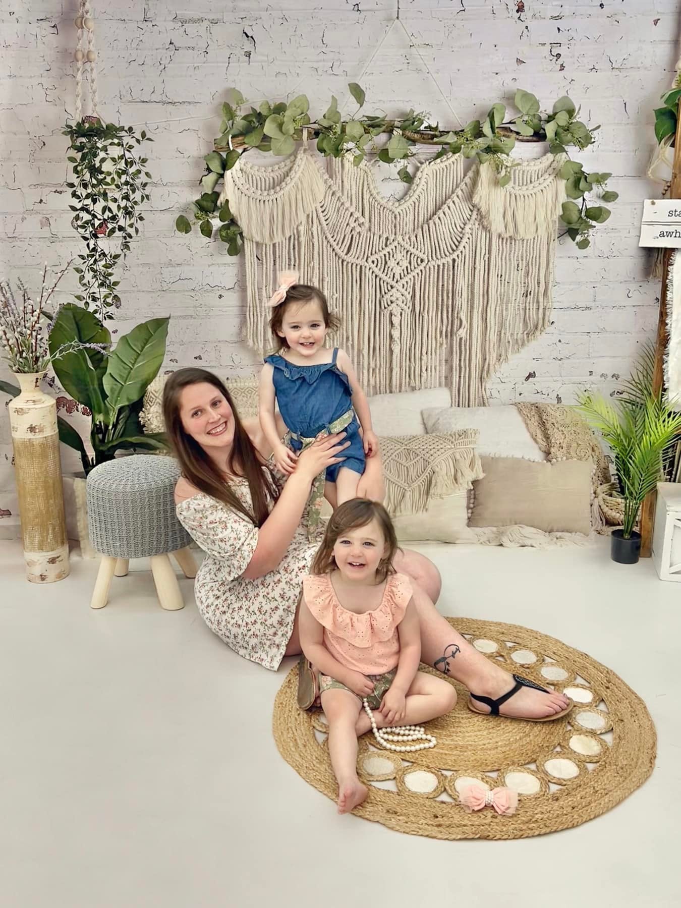 Kate Boho Macrame Floor Pillows with Plants Spring/mother's Day Backdrop Designed By Mandy Ringe Photography - Kate Backdrop