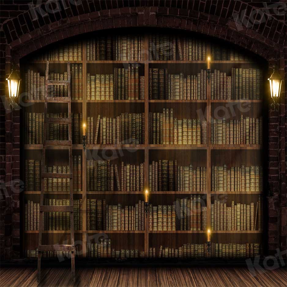 6.5x6.5ft Kate Retro Bookshelf Graduation Backdrop - Vintage Library Photo Background for School Portrait