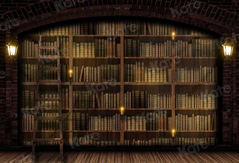 Kate Retro Bookshelf Graduation Backdrop - Vintage Library Photo Background for School Portraits