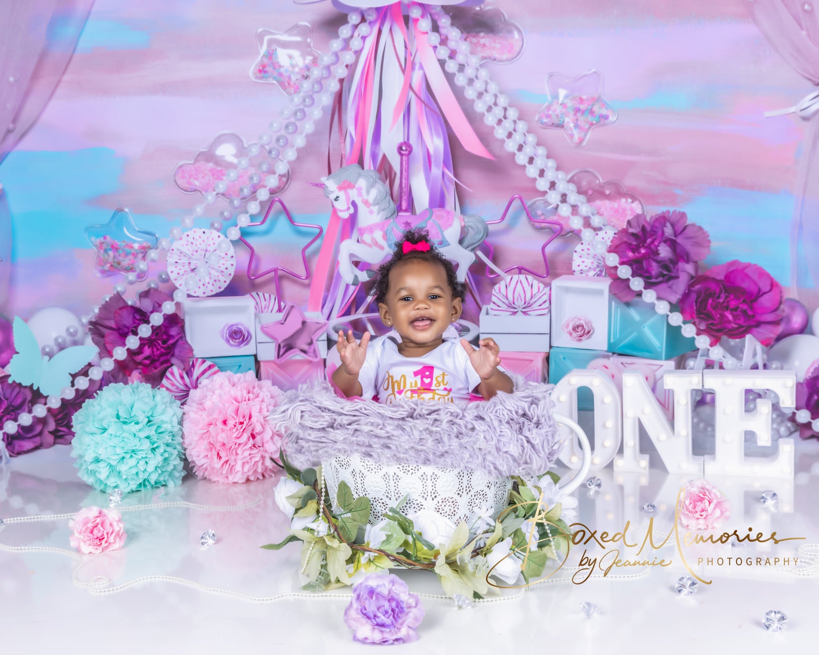 Kate Cake Smash Pink Carousel Backdrop Designed by Mini MakeBelieve - Kate Backdrop