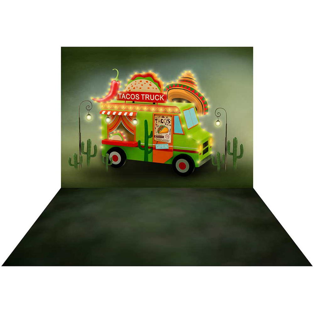 Kate Cake Smash Tacos Truck Chef Backdrop+Green Blur Rubber Floor Mat - Kate Backdrop