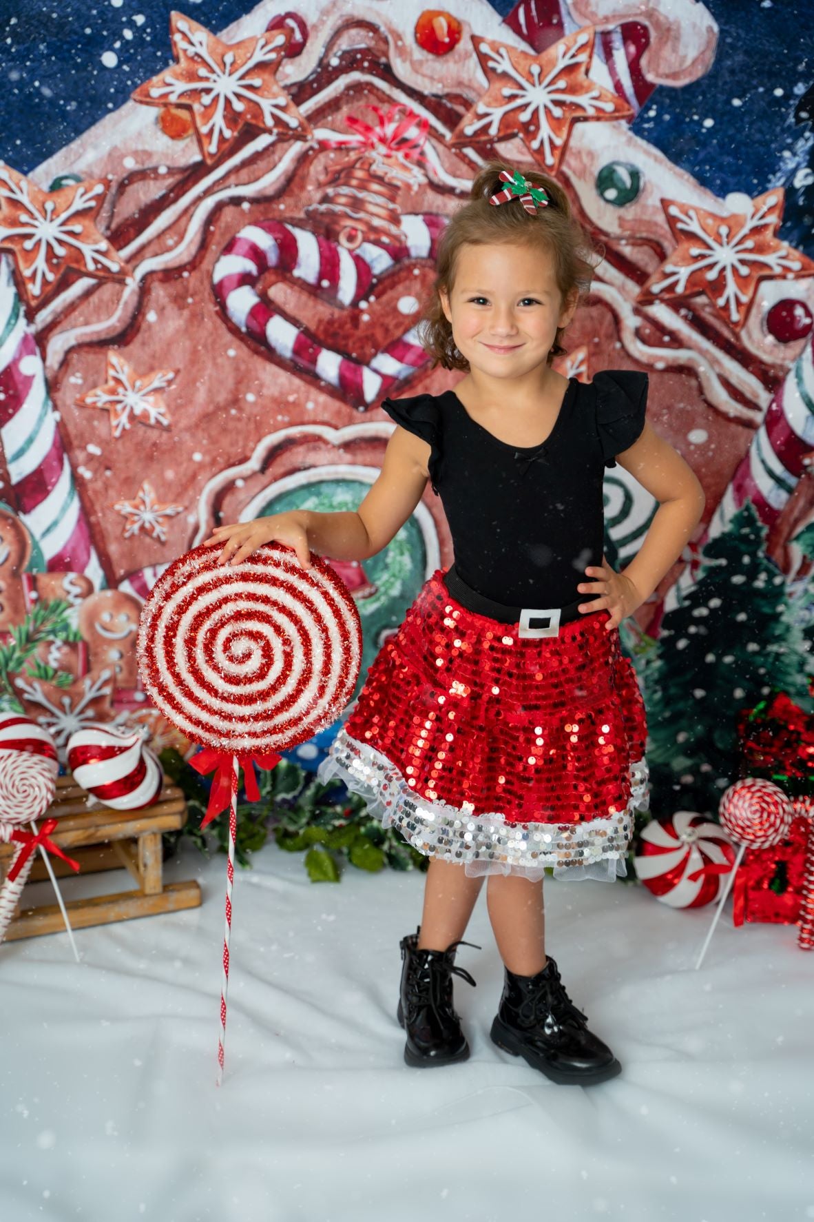 Kate Christmas Hot Cocoa Backdrop Outside Gingerbread House Designed by GQ - Kate Backdrop