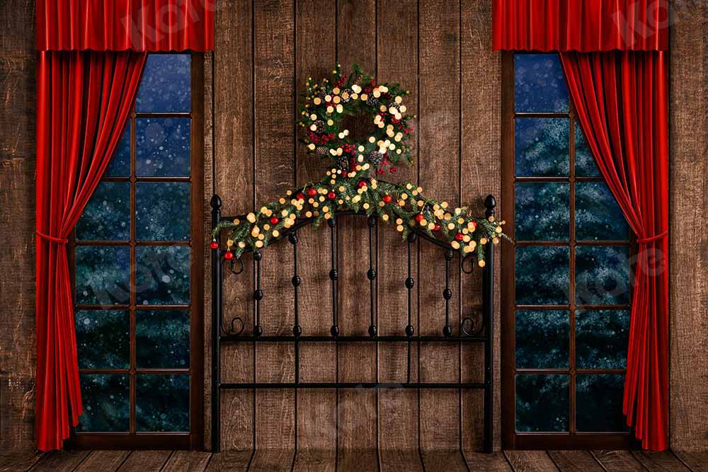 Kate Christmas Wooden Board Backdrop Winter Wreath Designed by Emetselch - Kate Backdrop