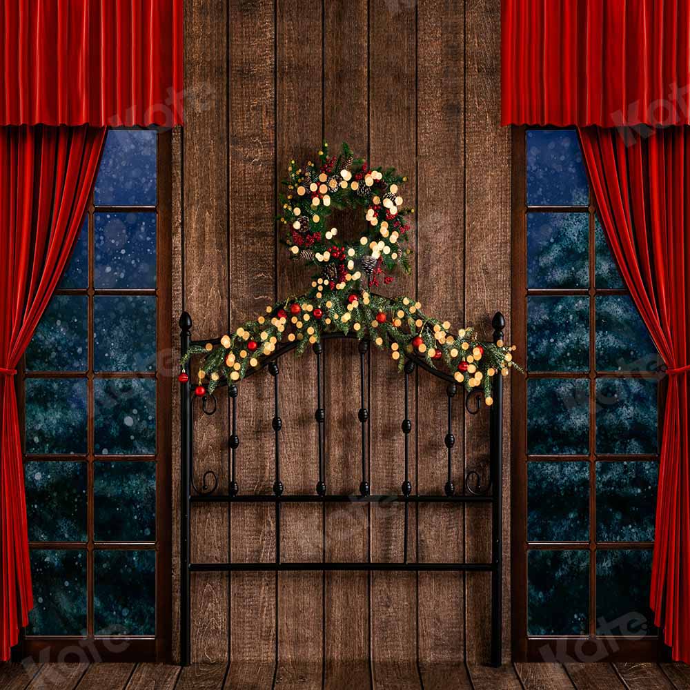 Kate Christmas Wooden Board Backdrop Winter Wreath Designed by Emetselch - Kate Backdrop