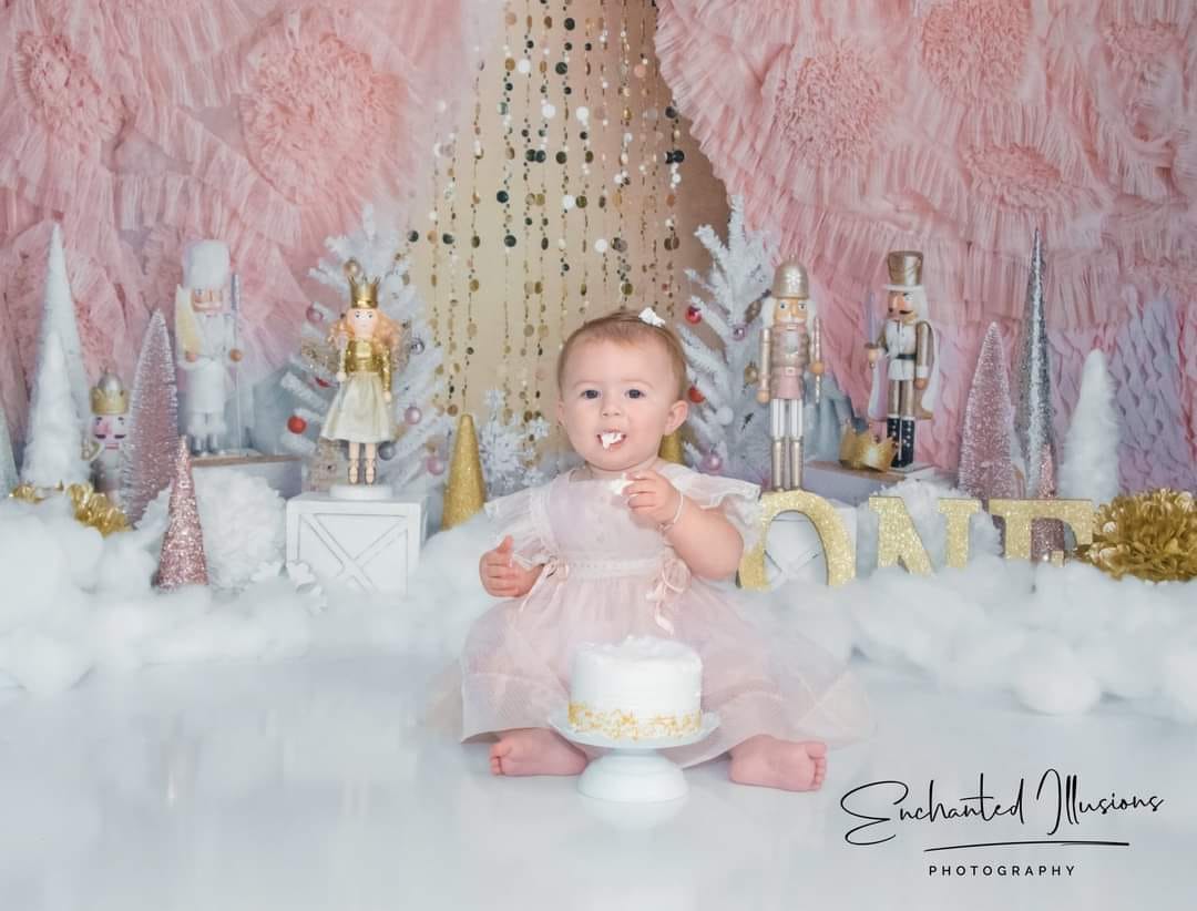 Kate Christmas Pink And Gold Nutcrackers Backdrop Designed by Mandy Ringe Photography - Kate Backdrop
