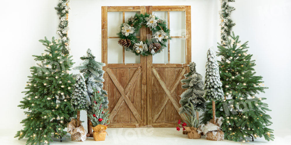 Kate Christmas Tree Backdrop Barn Door Wood Designed by Emetselch - Kate Backdrop