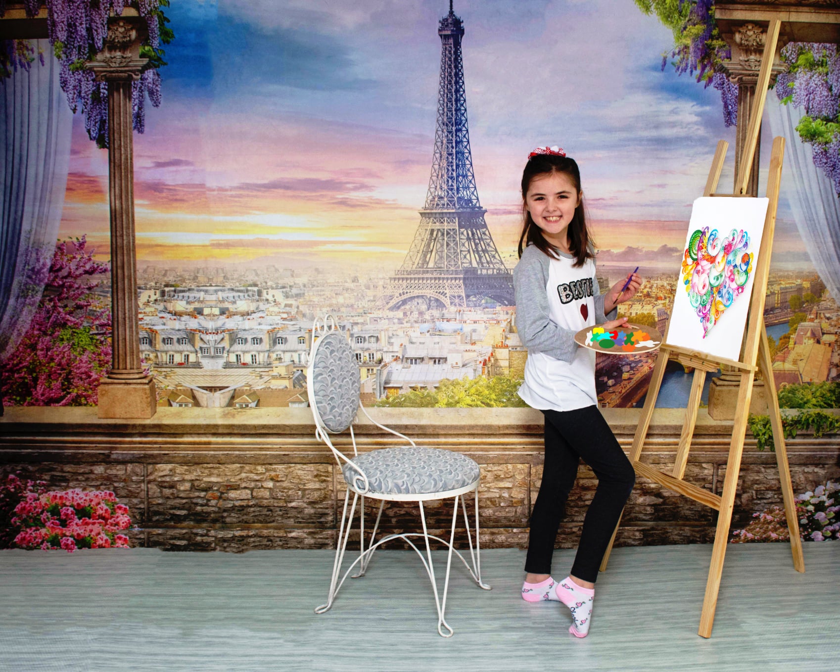 Kate Colored Flower Flowers Backdrop Eiffel Tower Paris City - Kate Backdrop