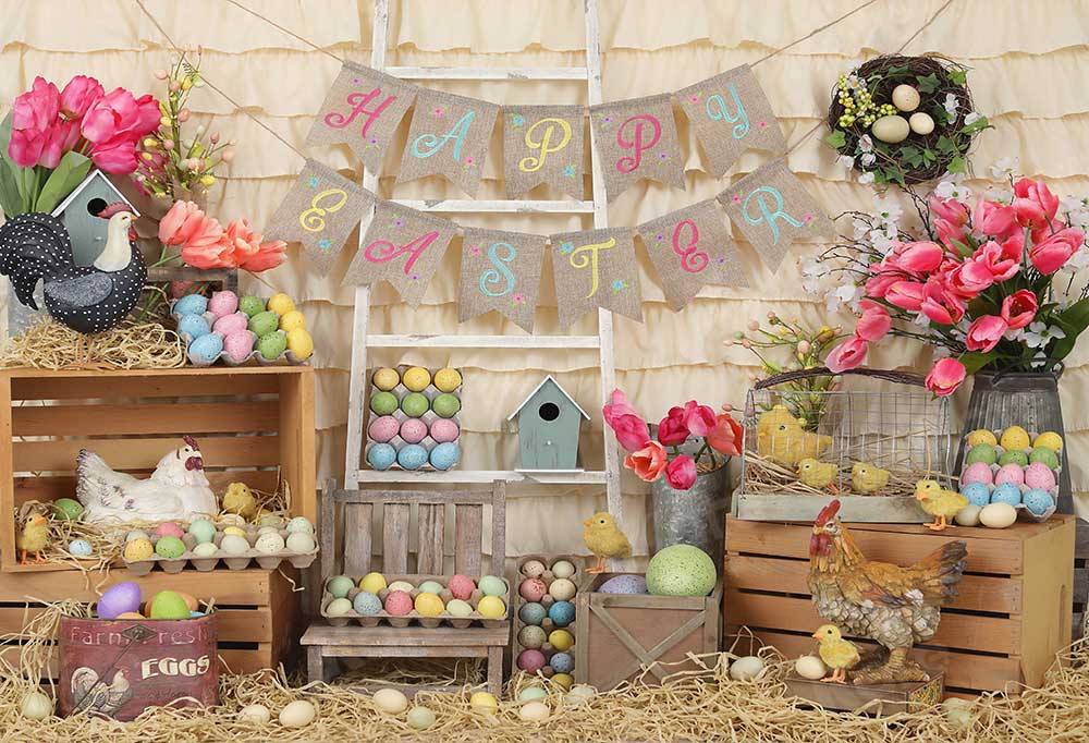 Kate Colorful Eggs Happy Easter Backdrop for Photography - Kate Backdrop