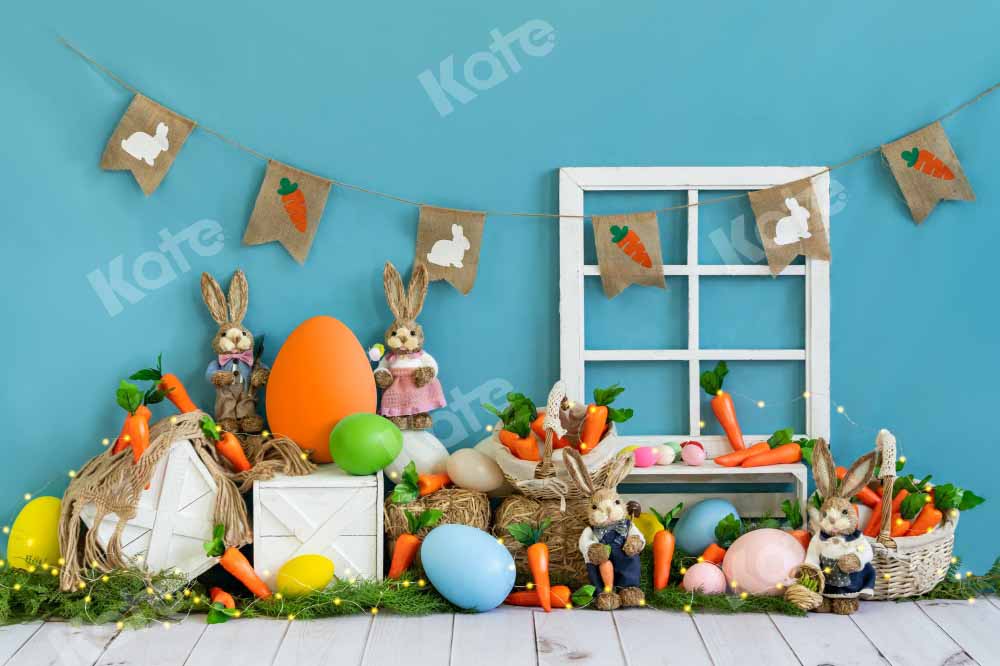 Kate Easter Bunny Backdrop Carrot Blue Designed by Emetselch