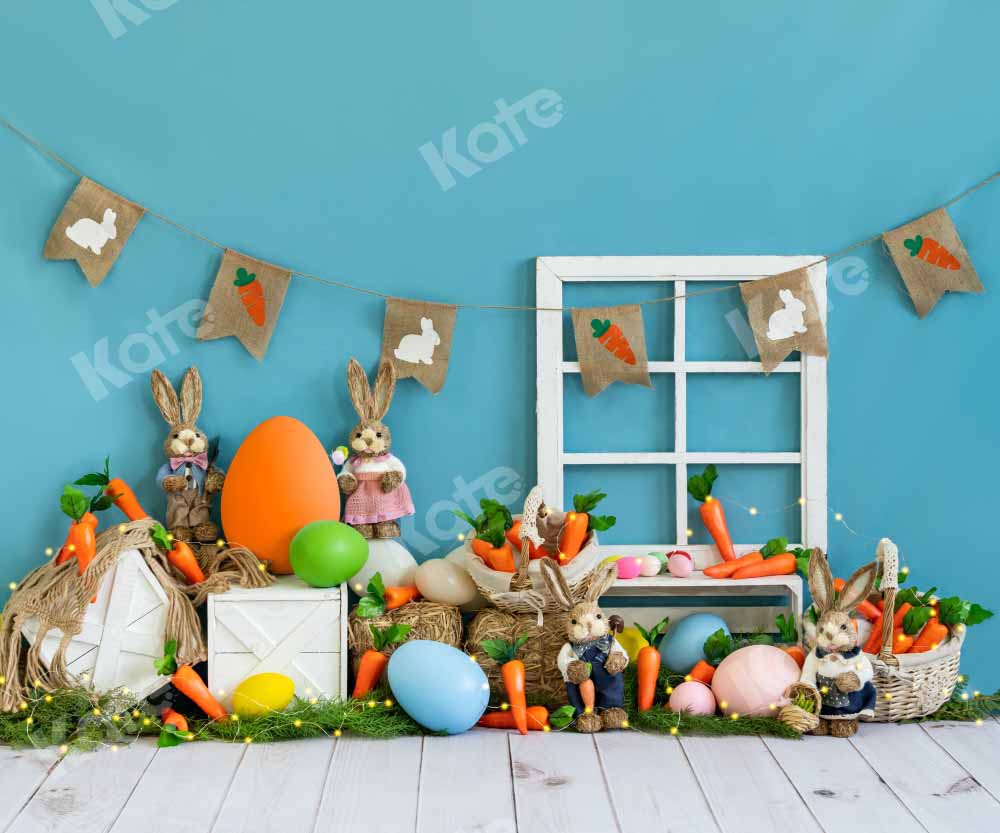 Kate Easter Bunny Backdrop Carrot Blue Designed by Emetselch