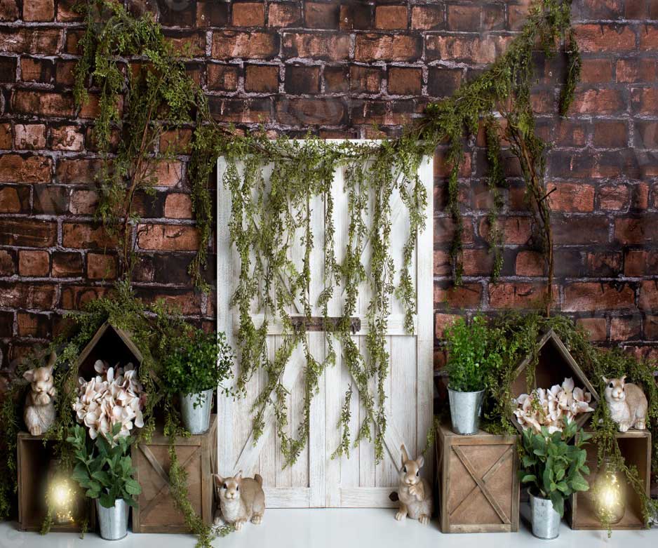 Kate Easter\Spring Brick Garden Bunnies Backdrop Designed by Megan Leigh Photography - Kate Backdrop