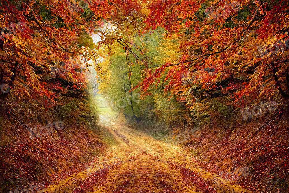 Kate Fall Country Road Backdrop Leaves for Photography - Kate Backdrop