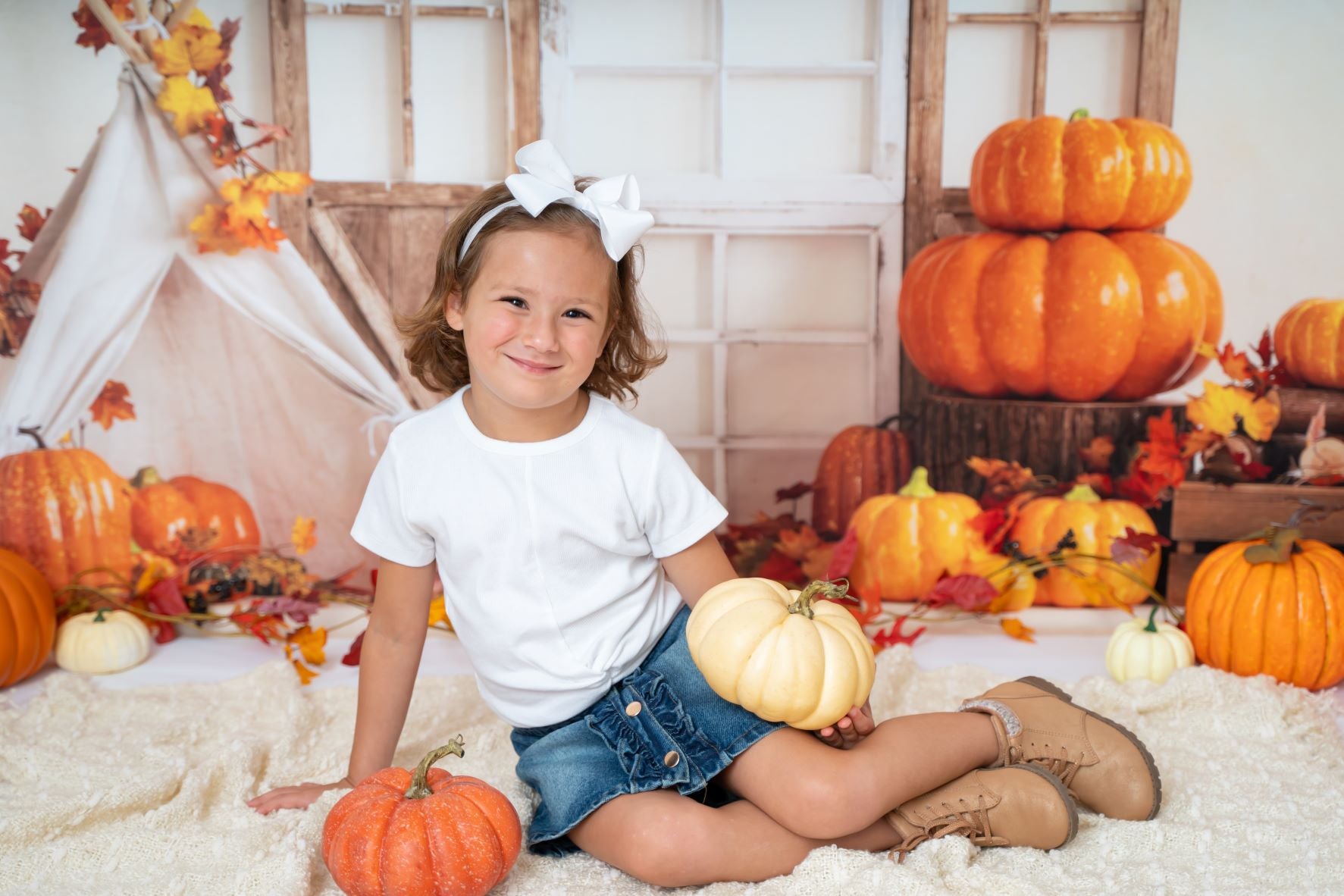 Kate Fall Harvest Backdrop Pumpkin White Tent for Photography - Kate Backdrop