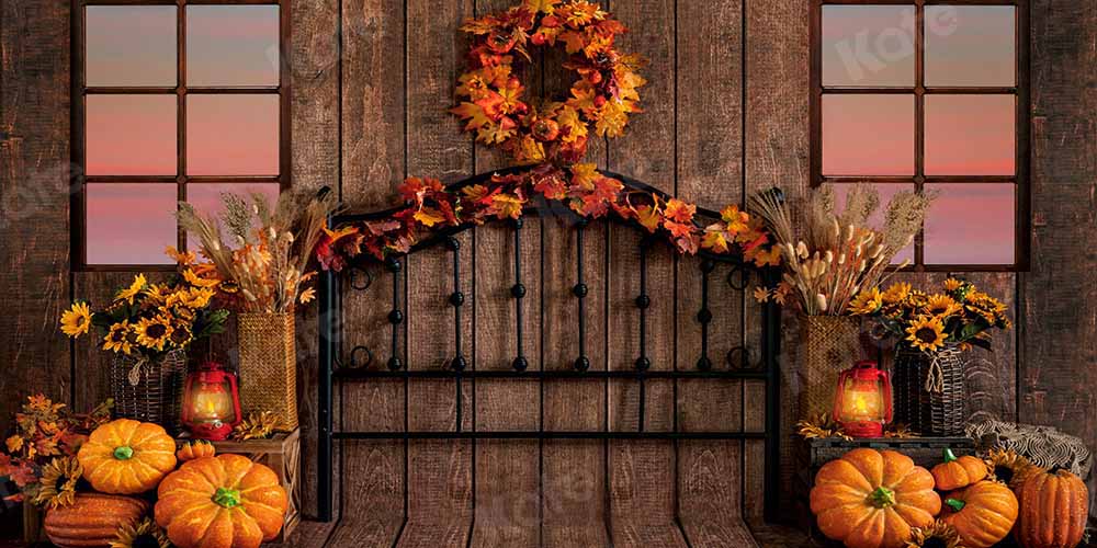 Kate Fall Pumpkin Boho Backdrop Wood Board Designed by Emetselch - Kate Backdrop