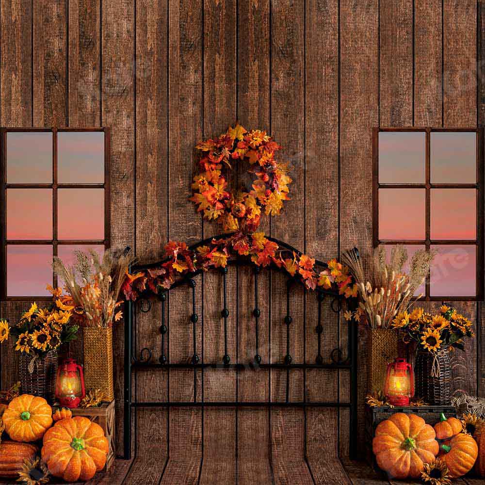 Kate Fall Pumpkin Boho Backdrop Wood Board Designed by Emetselch - Kate Backdrop