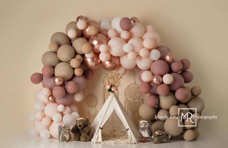 Kate Girl Boho Balloons Backdrop Wild One Animals Designed by Mandy Ringe Photography