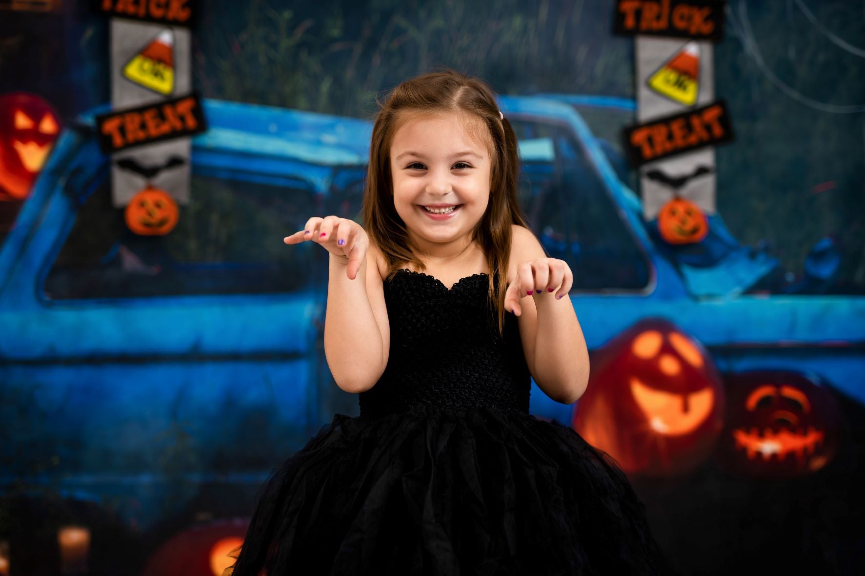 Kate Halloween Pumpkin Car Backdrop Fall Night for Photography - Kate Backdrop