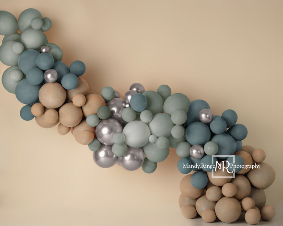 Matte Blue Boho Foto Achtergrond Ballonnenslinger Ontworpen door Mandy Ringe Fotografie