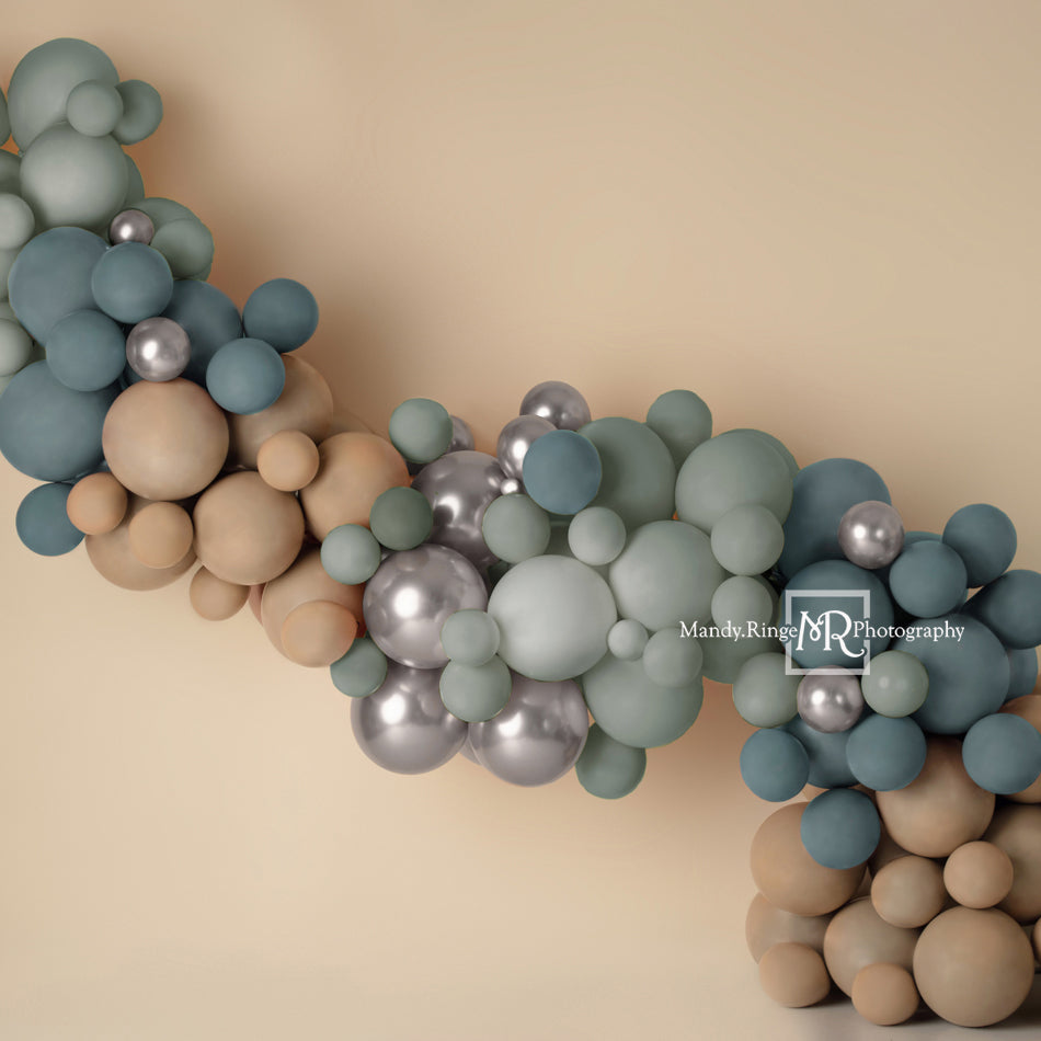 Matte Blue Boho Foto Achtergrond Ballonnenslinger Ontworpen door Mandy Ringe Fotografie