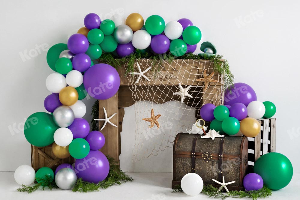 Zeemeermin Verjaardag Zomer Foto Achtergrond Ballon Ontworpen door Emetselch