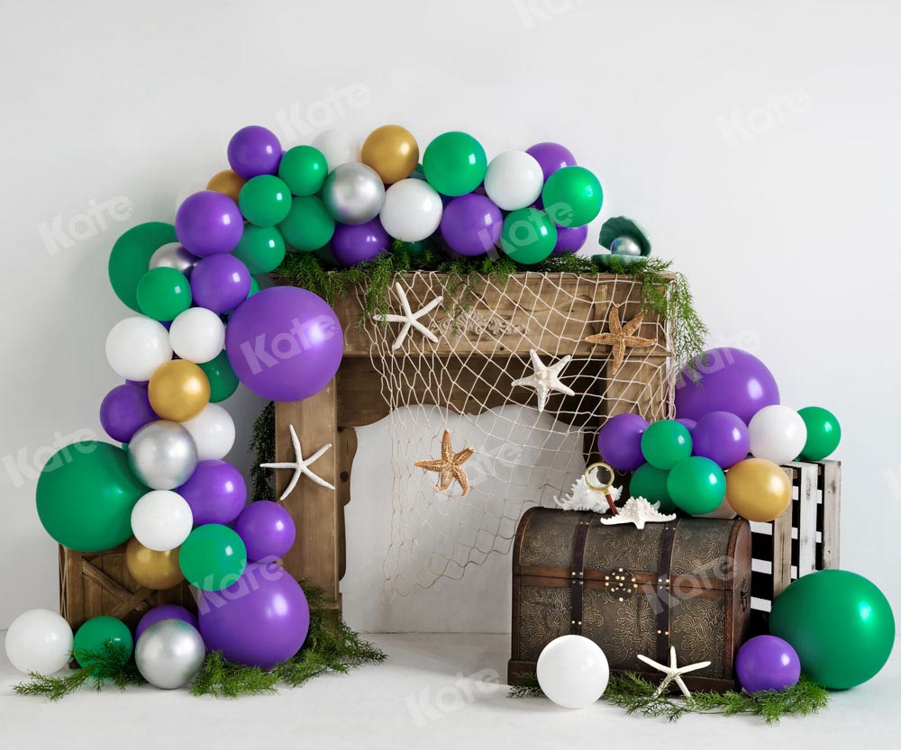 Zeemeermin Verjaardag Zomer Foto Achtergrond Ballon Ontworpen door Emetselch