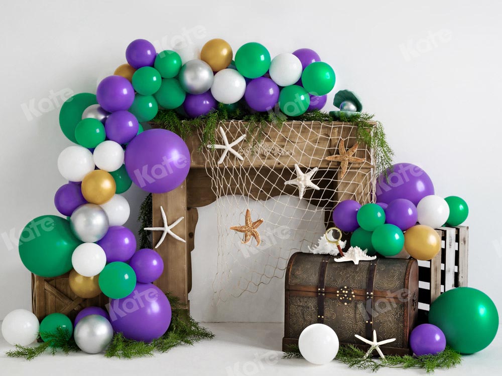 Zeemeermin Verjaardag Zomer Foto Achtergrond Ballon Ontworpen door Emetselch